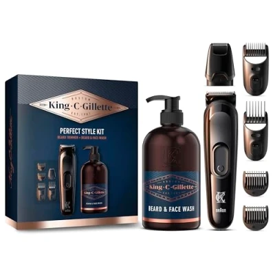 Immagine di King C. Gillette Style Master KIT REGOLABARBA Uomo e DETERGENTE Viso 3 in 1, Idrata BARBA, per la CURA DELLA IDEA REGALO, Set Barba PROFESSIONALE