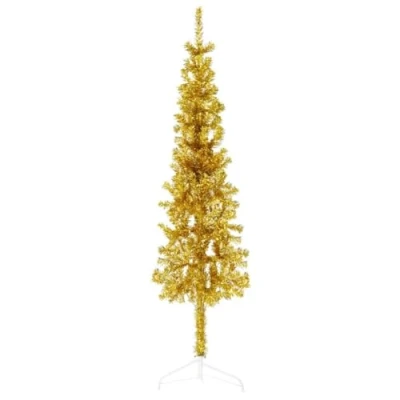 Immagine di vidaXL Albero Natale Artificiale Sottile a Metà con Supporto Oro 150cm
