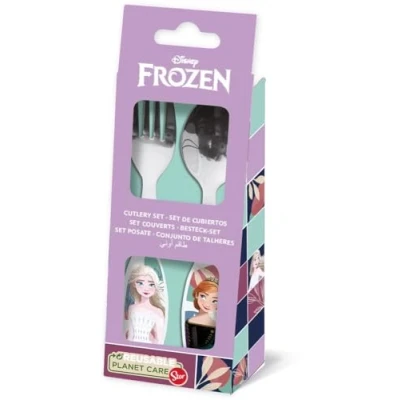 Immagine di Disney Set 2 posate azzurre per bambine in acciaio inossidabile Frozen Elsa e Anna con punte arrotondate