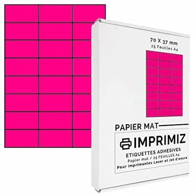 Immagine di Etichette Adesive multiuso A4 70 x 37 mm Colore fluo Rosa Opaco 600 / 25 fogli Per stampanti Laser/a getto d&#039;Inchiostro