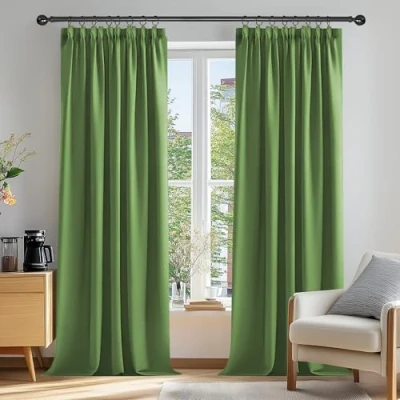 Immagine di Deconovo Tende super morbide termiche isolate con tasca per asta, plissettate, camera da letto delle ragazze, 117 x 228 cm, colore verde, due pannelli