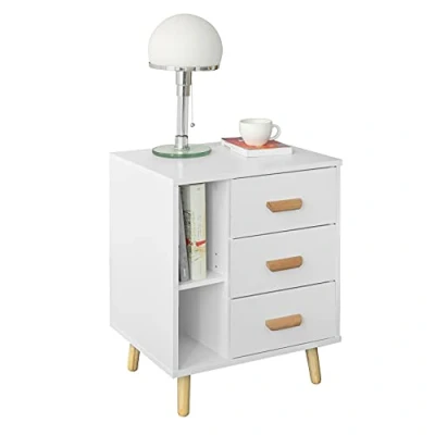 Immagine di SoBuy Comodino Piccolo Tavolino Divano con 3 cassetti Bianco Comodini L48*P40*A60cm FBT95 W