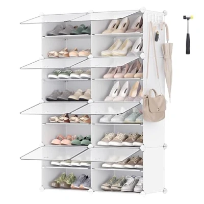 Immagine di SONGMICS Scarpiera a 8 Scomparti, Scaffale Portaoggetti Modulare, Scomparto di 30 x 40 cm, con Sportello, Telaio in Acciaio, Pannelli Plastica, Bianco LPC034W01