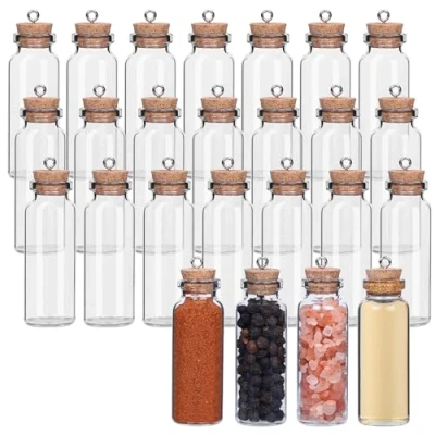 Immagine di BELLE VOUS 25 Pezzi Boccette Vetro Tappo Sughero e Ganci a Occhiello Capacità 15 ml Set di Barattolini Piccoli con Ermetico per Bomboniere, Feste, Spezie Marmellate