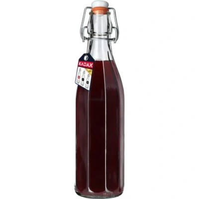Immagine di KADAX Bottiglia di Vetro con Chiusura Ermetica a Tappo Meccanico per Conservazione Bevande, Ideale Vino, Succhi Frutta e Liquori (1 L)
