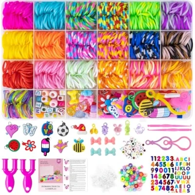 Immagine di Uolifrem 2500+ Elastici per Braccialetti Bambini, 38 Colori Kit, Fai Da Te Loom Bands kit con Accessori，Starter di elastici, Regalo Ragazze e Ragazzi
