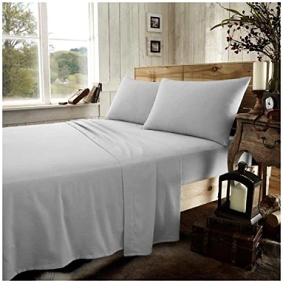 Immagine di Set di biancheria da letto con angoli, per super king size, in cotone spazzolato, resistente al restringimento, angoli elastici, lavabile, flanella, colore grigio