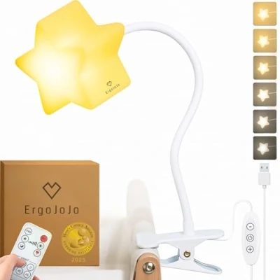 Immagine di ErgoJoJo luce a stella con clip LED, dimmerabile, per neonato, ideale l&#039;allattamento al seno culla, una lampade da comodino, lettura e lampada scrivania