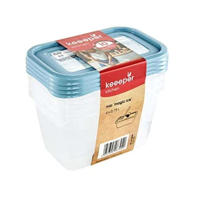 Immagine di keeeper Set di 4 Contenitori per Congelare Alimenti, Coperchio su cui Scrivere, x 750 ml, 15,5 10,5 8,5 cm, Mia Magic Ice, Nordic Blue (Blu)