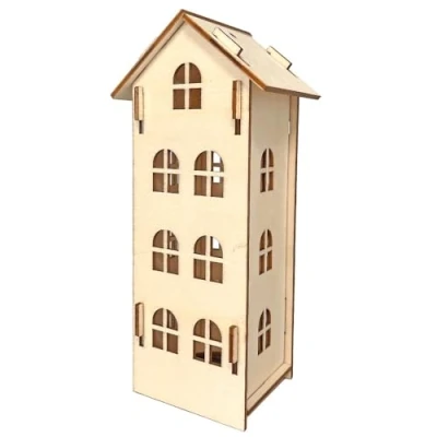 Immagine di Ideen mit Herz Casa decorativa in legno naturale case miniatura da assemblare per lumini a LED appendere 7 cm x 5,6 15,5