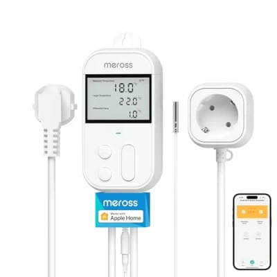 Immagine di Meross Regolatore di temperatura Smart Termostato Presa per HomeKit Digitale WiFi Riscaldamento con Sonda e Raffreddamento 16 A, 2,4 GHz