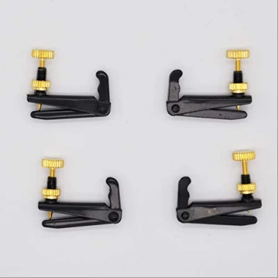 Immagine di 4/4 Tiracantino in ottone per violino intero (4/4) così come a 3/4. Accordare con i tiracantini. Set da 4 pezzi. Colore: nero