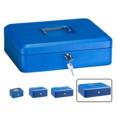 Immagine di ARREGUI Elegant C9245 Cassetta di sicurezza con chiave per contare e trasportare denaro Portavalori in acciaio vassoio Portamonete Cassaforte portatile de 30 cm larghezza Blu