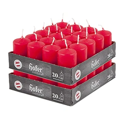 Immagine di Hofer Candele Rosse a Colonna 4 x 7 cm Set di 40 Decorative Cilindriche Cera Colore Rosso Lunga Durata 11 Ore Antigoccia Non Profumate Qualità RAL