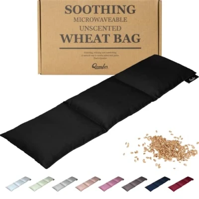 Immagine di Qomfor Cuscino Cervicale Riscaldante Caldo 46 x 12 cm Termico Microonde di Grano con Morbida Copertura in Cotone per Alleviare il Dolore (black, Cotone)