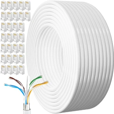 Immagine di Cavo Ethernet 150 Metri, Bobina Cat 6 Lan 150mt Lungo per Esterno Resistente alle Intemperie di Rete FTP 23 AWG Schermato Gigabit Anti jamming Internet Bianco