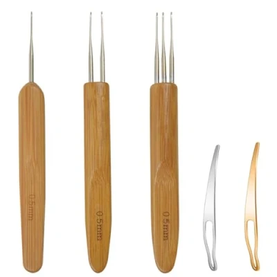 Immagine di 5 Pezzi Dreadlock Uncinetto Strumenti per Capelli (Include 3 Dreadlocks Ago Tessitura 1 Gancio 2 Ganci e Treccia Craft Locking (0,5 mm)