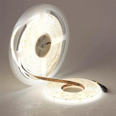 Immagine di TOPAI Striscia LED COB 10 Metri 5000K Bianco IP65 Impermeabile, Strip 24V Esterno Alta Luminosità CRI&gt;93, 384LED/M Strisce Adesiva Tagliabile Flessibile Per Casa Camera Cucina