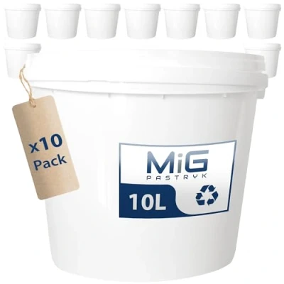 Immagine di MiG Secchio con coperchio in plastica da cantiere per sabbia cucina robusta e flessibile Resistente ai danni meccanici Capacità 10L 10 pezzi
