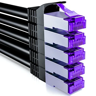 Immagine di deleyCON 5x 0,25m CAT7 Cavo di Rete 10 Gigabit Corto 25cm Patch RJ45 Ethernet (Rame, Schermatura SFTP PiMF) LAN DSL Interruttore Modem Router Pannello CAT6 CAT5 Nero