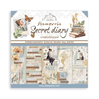 Immagine di Stamperia Scrapbook Paper Pad for Scrapbooking, Albums, Card Making, Bullet Journalling and More, Acid Free, Double Sided, Perfect Hobbies, Crafts, Gifting (Secret Diary) (30,5 x 30,5 cm)