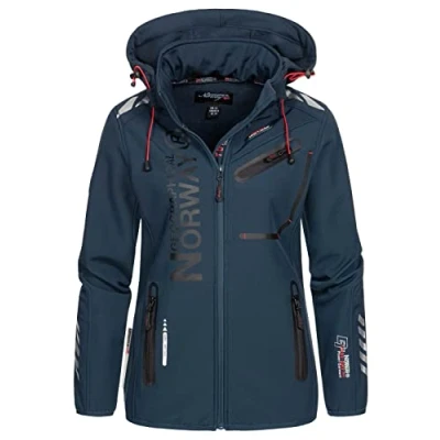 Immagine di Geographical Norway REINE LADY Giacca Softshell Impermeabile Donna Cappuccio Softshelljacke Invernale Antivento Attività All&#039;aperto Regolabile (Marina/Rosa L) Taglia 3