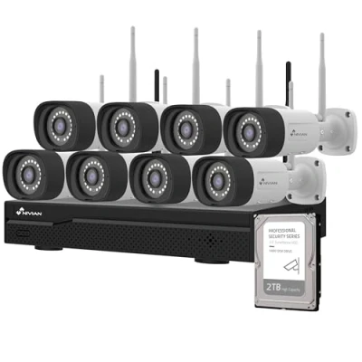 Immagine di NIVIAN Kit di Telecamere WiFi CCTV 2K IA Rilevamento Umano, Audio Bidirezionale, Visione Notturna, Registrazione, App EseeCloud, HDMI per monitor (16 Canali 8 2 TB)