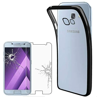 Immagine di ebestStar Cover per Samsung A3 2017 Galaxy SM A320F, Custodia Silicone Trasparente, Protezione TPU Antiurto, Morbida Sottile Slim, Trasparente/Nero + Vetro Temperato