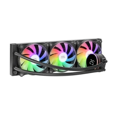 Immagine di MARSGAMING ML LCD360, Raffreddamento Liquido AIO, TDP 600W, 3x Ventole FDB ARGB 120mm, Display LCD con Monitoraggio della Temperatura, Pompa Opti Chamber 3a Gen, Multisocket Universale, Nero