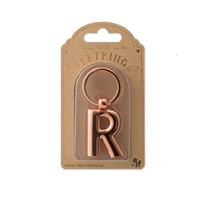 Immagine di IF Portachiavi in metallo con lettere dell&#039;alfabeto personalizzate, oro rosa, R