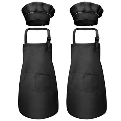 Immagine di Disino 4 Pezzi Nero Bambini Grembiule e Cappello da Cuoco, Grembiuli Chef con 2 Tasche per Ragazze Ragazzi, Bambino Cucina Pittura Cottura Cucinare Artigianato (7 13 Anni)