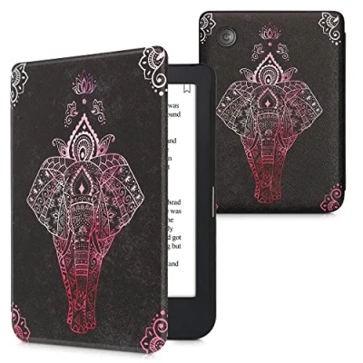 Immagine di kwmobile Custodia eReader Compatibile con Kobo Clara 2E Cover eBook Reader Flip Case fucsia/antracite Elefante etnico