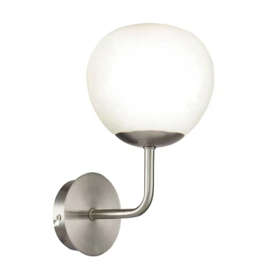 Immagine di Elegante Applique da parete, Lampada sferica, Metallo cromato colore Nichel, Diffusore in vetro opaco, per soggiorno, corridoio, camera letto, ufficio, 1 lampadina E14 40W 220V non incl
