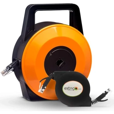 Immagine di EXTNGO Cavo Ethernet Retrattile Piattina LAN CAT6 da 15 Metri Velocità Dati 1 Gbps Configura ed Espandi Rapidamente la Tua Rete Connettore RJ45 Maschio Femmina, Prolunga Internet UTP