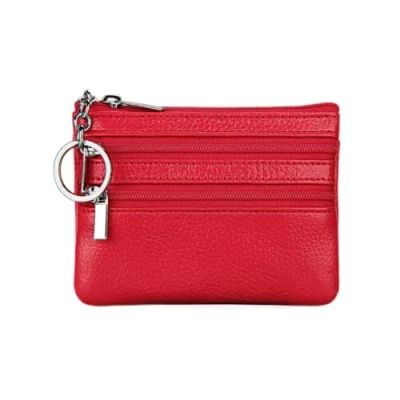 Immagine di HXT OAK Portafoglio universale da uomo e donna in morbida pelle Porta carte di credito mini con portachiavi 3 scomparti cerniera Rosso