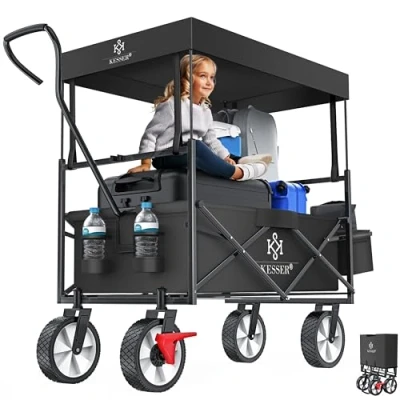 Immagine di KESSER® Carrello Pieghevole con Tetto, per Attrezzi, 2 Tasche a Rete e Una Tasca Esterna, Freno Anteriore, Pieghevole, Pneumatici in Gomma Piena, Portata Fino 100 kg