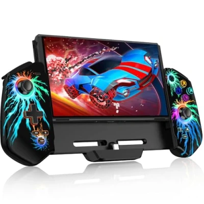 Immagine di Controller per Nintendo Switch, Switch Modalità portatile con Stick Effetto Hall/Turbo/Supporto da tavolo/Giroscopio a 6 assi Switch/OLED(Fuoco)