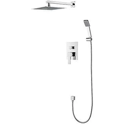 Immagine di Ibergrif Gold, Colonna Sistema Doccia da Incasso con Valvola, Soffione a Pioggia (250*250mm), Doccetta, Supporto, Cromo