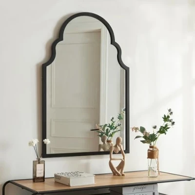 Immagine di [en.casa] Specchio da Parete 90 x 60 cm Bagno Camera Letto Cornice Rettangolare e Linee Curve in MDF Nero