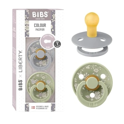 Immagine di BIBS Colour Liberty Ciuccio a forma di ciliegia, senza BPA, in gomma naturale e lattice, prodotto Danimarca, misura 1 (0 6 mesi), Capel Sage