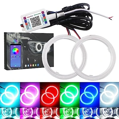 Immagine di Qasim 1 paio da LED COB Fari Angel Eyes RGB Halo Rings 100MM per Auto Moto DRL Spia Faro con Coperchio Controllo dell&#039;APP mobile Bluetooth 12V DC