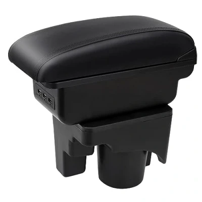 Immagine di Auto Braccioli per Golf 6 Mk6 2008 2013 Jetta Mk5 2006 2011 Vento Wagon 2009 2010 Doppio Strato Scatola Portaoggetti Console Centrale Interna with 3 USB Charging Port Cuciture nere