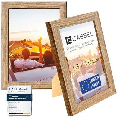Immagine di CABBEL Confezione Doppia (Set di 2) Cornice per Foto 13x18 cm, Rovere, Robusta in Legno MDF, plexiglass