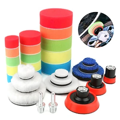 Immagine di Bestcool Set di 29 Cuscinetti per lucidatura Trapano, in Spugna e Lana, lucidatura, con 2 adattatori Trapano M14, Auto, levigatura, ceretta