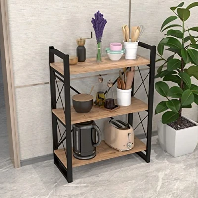 Immagine di [en.casa] Scaffale a Terra (AxLxP) 90 x 65 30 cm Libreria con 3 Ripiani Mobile Espositore Telaio in Metallo Nero/Color Legno