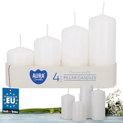Immagine di KOTARBAU® Candele a colonna, set da 4 pezzi, colore bianco