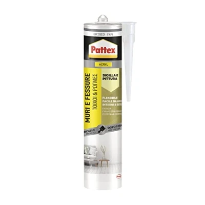 Immagine di Pattex Sigillante Grigio Muri e Fessure, Acrilico, Verniciabile, per Facciate, Giunti, Inodore, Uso Interno, Senza Solventi, Cartuccia da 280 ml