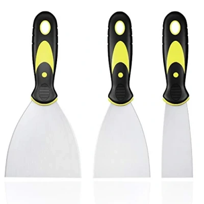 Immagine di Set di 3 Spatole in Acciaio Inossidabile, per Stucco, Raschietti Pareti, Coltelli da Stucco con Manico Plastica Antiscivolo Decalcomanie Carta Parati Patch Pittura