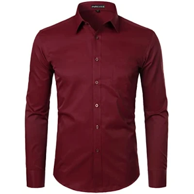 Immagine di PARKLEES Camicia da uomo a maniche lunghe, slim fit, tempo libero, business, matrimonio, con tasca sul, Micro Twilled rosso vinaccia, L