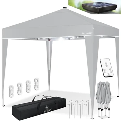 Immagine di KESSER® Gazebo pieghevole, 3 x m, con illuminazione a LED, pop up, regolabile in altezza, stabile, impermeabile, resistente all&#039;inverno, protezione UV 50 + telecomando e custodia, colore grigio